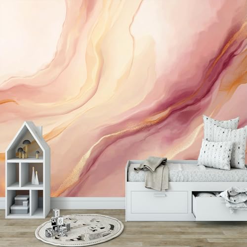 Papier peint intissé rose marbre pour masquer défauts mur