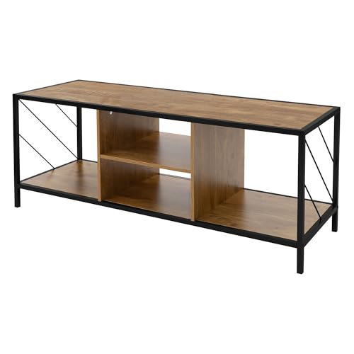 ML-Design TV-Schrank, Fernsehtisch in Braun, Eiche-Rustikal, Holz, schwarzes Metallgestell, TV-Regal 120x40x46 cm, Fernsehschrank für Fernseher bis 55 Zoll, Lowboard mit offenen Fächern für Wohnzimmer
