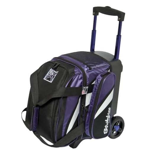 KR Strikeforce Cruiser Single Roller Bowling Bag with Top Shoe Compartment and Side Accessory Compartment (Purple/White/Black)