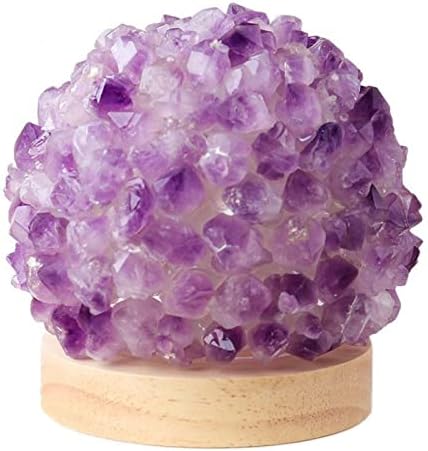 Natural Amethyst Lamp - Crystal Night Light with Wooden Base - Am...