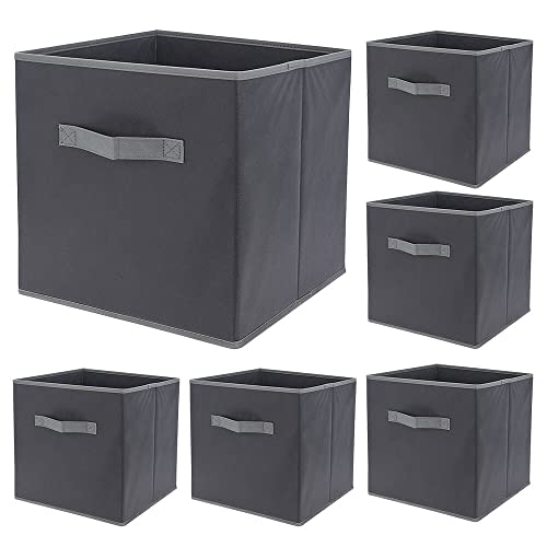 Murago - 6er Set Faltbox ca. 30x30x30 cm Grau mit Griff - Würfel Aufbewahrungsbox faltbar Aufbewahrungskörbe Einschub Korb Boxen Stoff für Regal Klappbox Cover