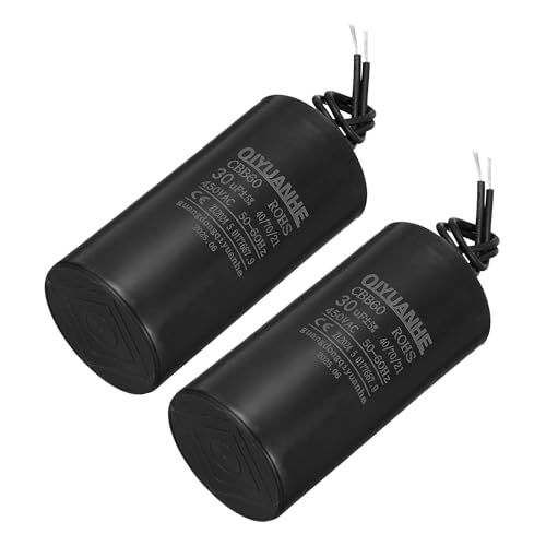 Image of sourcing map 2 Pcs CBB60 Run Capacitor 30uF 450V AC 2 Wires 50/60Hz Cylinder Motor Running Capacitor 50x100mm for Air Compressor Water Pump, Black