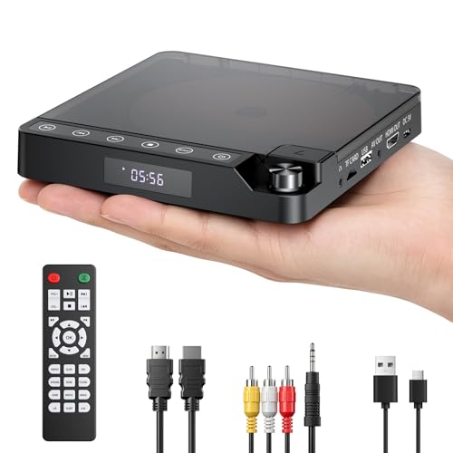 ミニDVDプレーヤー 1080P タッチパネル式 DVD/CD再生専用モデル リージョンフリー CPRM対応、Blue-ray非対応、USB/TFカード再生、HDMI/AV/AUX端子搭載 日本語説明書付き