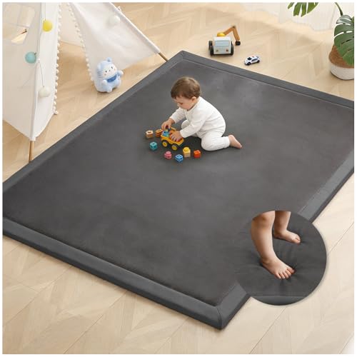 Image of 1.3 inch Thick Large Baby Play Mat 79 inchx59 inch - Non-Slip Memory Foam Crawling Mat for Tummy Time, Playpen, Nursery, Living Room, Dark Gray