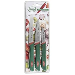 Sanelli Juego de 3 cuchillos de frutas y verduras: cuchillo multiusos de 10 cm, tomate de 12 cm, verduras de 6 cm