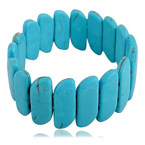 ExcelSky Newest Heavy Chunky Turquoise Bracelet Turquoise Bangle Stretch Bracelet (Bracelet_Turquoise-81217-2)