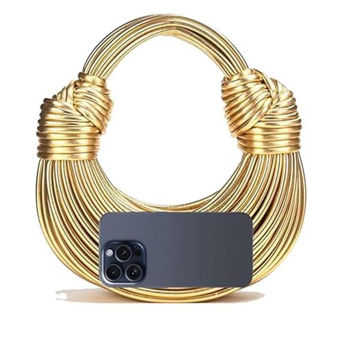 Mini bolsa transversal de tecido para mulheres - pequena bolsa clutch de couro - bolsa de ombro com alça superior - bolsa de mão com nó de pão, Dourado