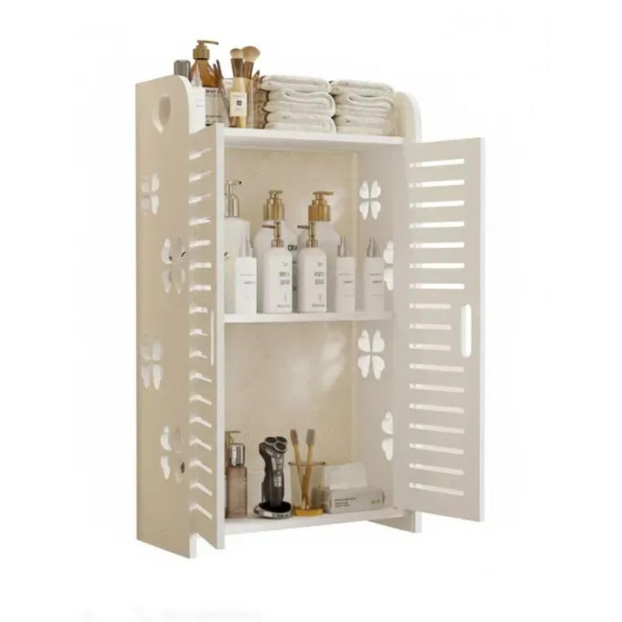 Wall Mounted Bathroom Storage Cabinet with Double Doors & Shelves Space Saving Organizer Rack for Toiletries Cosmetics & Home Storage