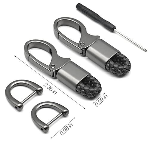 EYANBIS Car Key Fob Keychains Leather Holder Key Chain Sturdy Metal with D-Ring for Men and Women 2 Pack, Black, 360 Degree Rotatable, with Screwdriver
