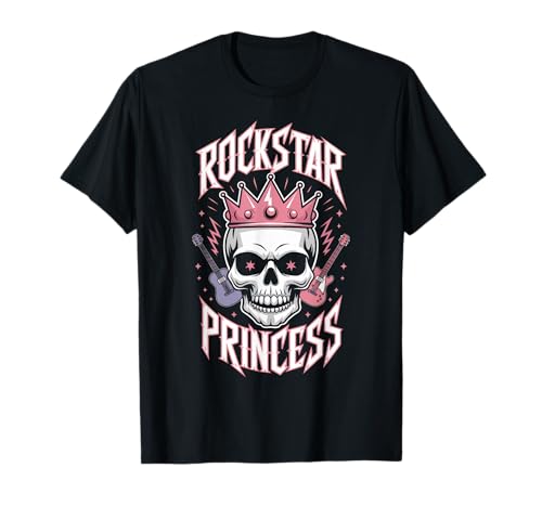 Rockstar Princess Cute Girl Rock Band Skull chitarra regalo Maglietta