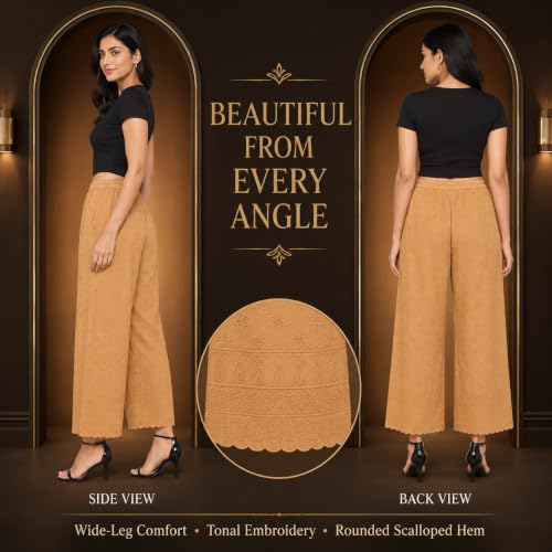 Image of Vastraa Fusion Women's Regular Fit Cotton Chikan Palazzo