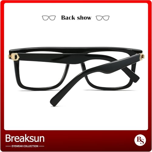 Image of Breaksun Fashion Square Glasses for Women Men Non Prescription Clear Lens Eyeglasses (Bright black /Gold)