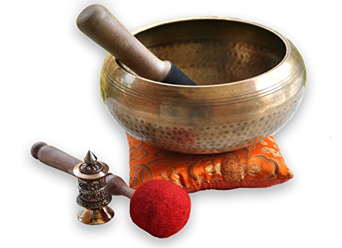 Bol chantant de méditation 17,8 cm en métaux nobles avec maillet en palissandre précieux