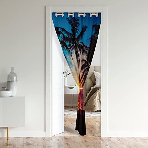 Loussiesd Ocean Sunset Doorway Curtain Privacy Mat Hawaiian Palm Tree Door Cover Soft Cozy Insulated Thermal Curtains For Bedroom Home Teens Living Room 106x203cm1Panel - Image 2
