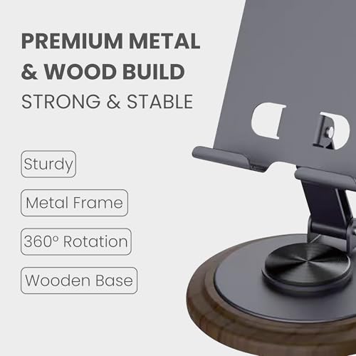 Image of OOGE Nest 300 Foldable Mobile Stand - 360 Rotating Phone Holder for Table - Height Adjustable Phone Stand for Desk with 0-135 Tilt - Anti-Skid Mobile Stand for Office & Home (Black)
