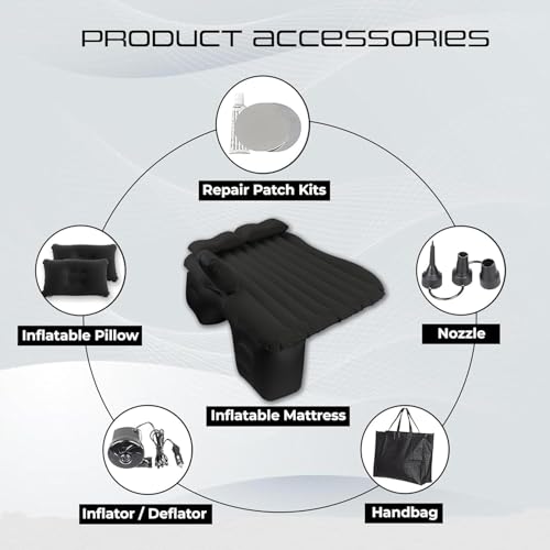 Image of amazon basics Polyvinyl Chloride Car Bed for Back Seat - Black (Pack of 1)|Inflatable Bed with 2 Air Pillow & Air Pump |Portable Car Bed for Kids, Travel, Trips, Camping, Picnic, Pool & Beach