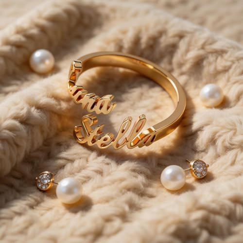 coobopet Custom Name Rings for Women Personalized 14K Gold Plated/Sterling Silver/Rose Gold Engraved Name Ring Customized Jewelry Gift Wedding Engagement Rings for Women Men Couples — view 5