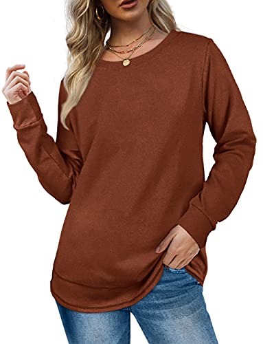 Long Sleeve T Shirts for Women Loose Fitting Sweatshirts Trendy Caramel M