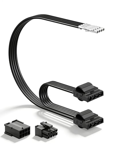 CERRXIAN Molex LP4 IDE 4-Pin Female to Bare Wire 1 to 2 18AWG Flat Modular PSU Cable Splitter with 5557/5559 8Pin 4.2mm Connector for HDD, SSD, Case Fans, RGB Strips and PC DIY Building - 1.8FT
