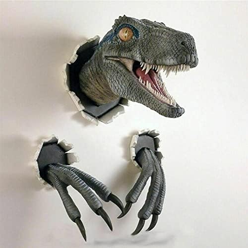 DWIN Dinosaur Wall Mounted Head,3D Mount Bust Sculpture,Bursting Art Ornaments for Family and Children's Bedroom(Blue)