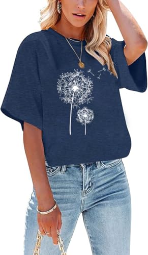 Womens Crop Top T Shirt Wildflower Graphic Tees Short Sleeve Summer Casual Loose Beach Adventure Tops
