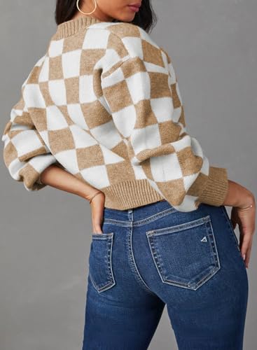 Image of Dokotoo Womens Cardigans Soft Long Sleeve Cable Knit Plaid Cropped Sweaters