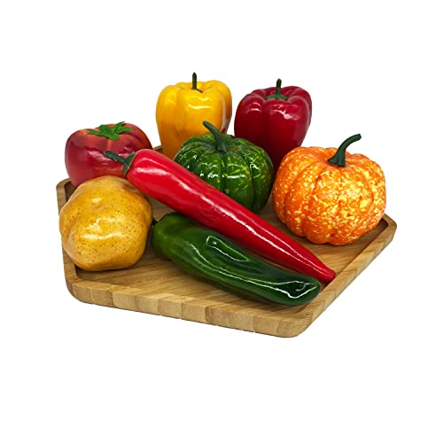 Pafrewog Bamboo Serving Trays Cutting Boards 16.5"X11.8"（42X30Cm With Handle, Set Includes 0.63"(1.6Cm) Thick Plates 1Xhexagon 12.5"(32Cm)+1Xsquare 7.8"(20Cm)+1Xsquare 5.9"(15Cm) For Family Dinner #TOP3