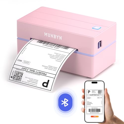 MUNBYN Imprimante Thermique Bluetooth 4x6, Rose