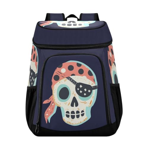 Pirate Skull White Cooler Backpack Leakproof Insulated Lunch Cooler Bag 30 Cans Camping Backpacks for Camping Hiking Beach
