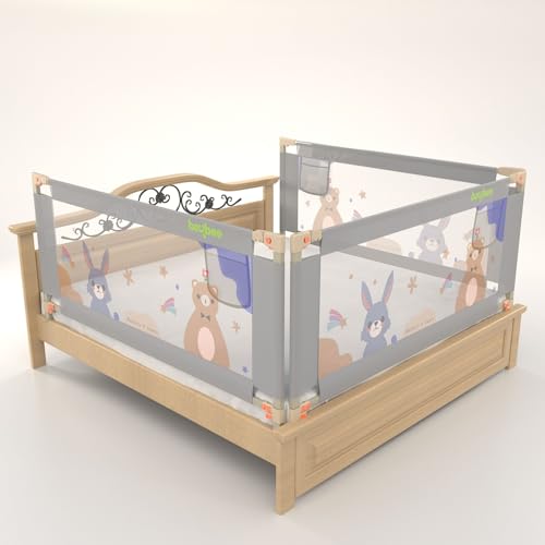 Image of BAYBEE Baby Bed Rail Guard (150x80cm), Bedrail for Baby Safety with 28 Height Adjustable, Portable Bed Side Protector for Babies Falling | Foldable Single Side Bed Railing, 3 Side, (Light Grey)