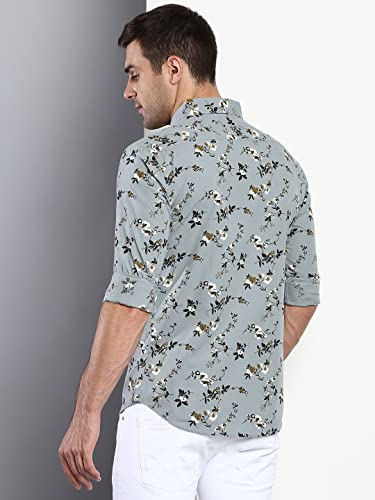 Image of Dennis Lingo Men's Floral Dusty Slim Fit Cotton Casual Shirt with Spread Collar & Full Sleeves