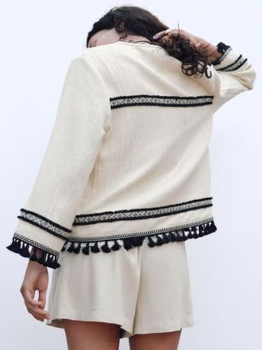 Women's Vintage V-Neck Cardigan Graphic Stripe Printed Long Sleeve Tassel Hem Elegant Women's Tops3