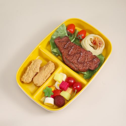 Image of Unbreakable Wheat Straw Plate with 3 Compartments Reusable Plastic Tray for Wedding Birthday Party, Dinner, Fruits, Salad, Cupcake, Steak Dishwasher & Microwave Safe (Yellow, Pack of 2)