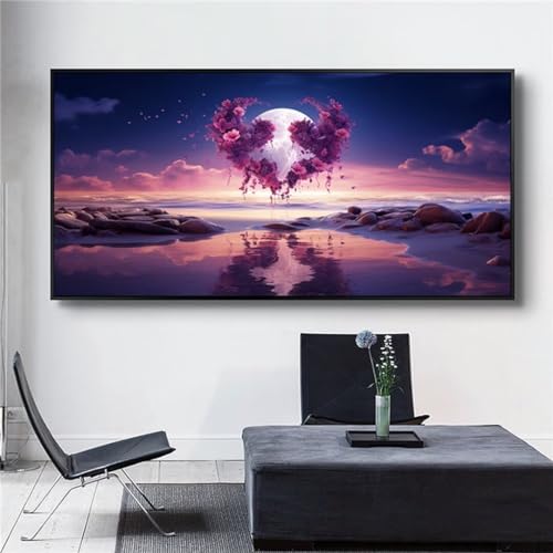Broderie Diamant Roses et Mer - Kit Complet Peinture Diamant 80x40 cm