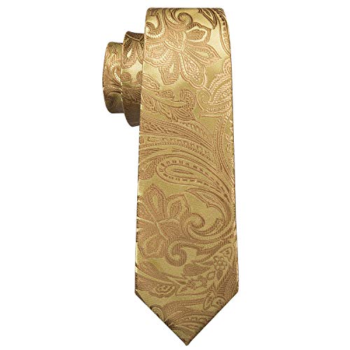 Barry.Wang Men Tie Set Paisley Pocket Square Cufflinks for Men Silk Necktie Wedding