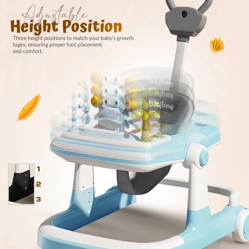 Image of Baybee 3 in 1 Baby Walker for 6-18 Month Baby Boy Girl, Push Walker for Kids with Parental Handle & Height Adjustable Toddler Activity Walker with Musical Bar (Blue)
