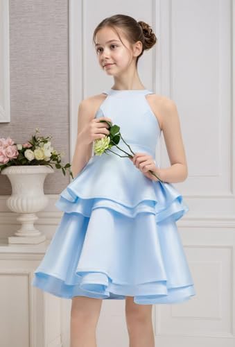 O Neck Flower Girl Dress for Wedding Girls Satin Pageant Dresses Short Party Formal Gown for Girls3
