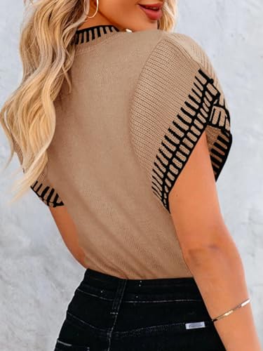 Image of Saodimallsu Womens Short Sleeve Sweater Summer Striped Top Soft Knit Shirts