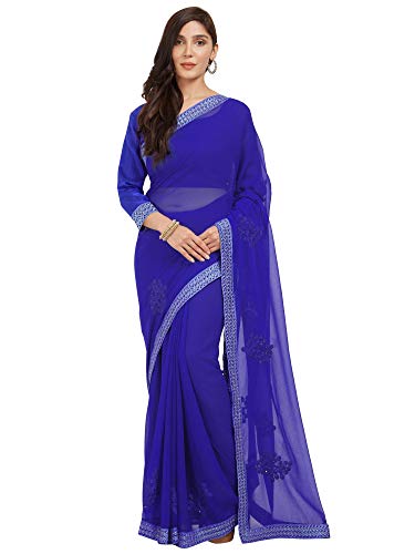 MirchiFashion Damen Marmor Chiffon bestickt Saree (8417_Royal Blue_FreeSize) Cover