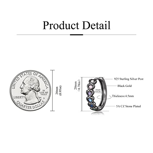 Heart Rainbow Hoop Earrings for Women 14k Gold plated Multicolor Cubic Zirconia Huggie Hoop Earrings with 925 Sterling Silver Post | 20mm3