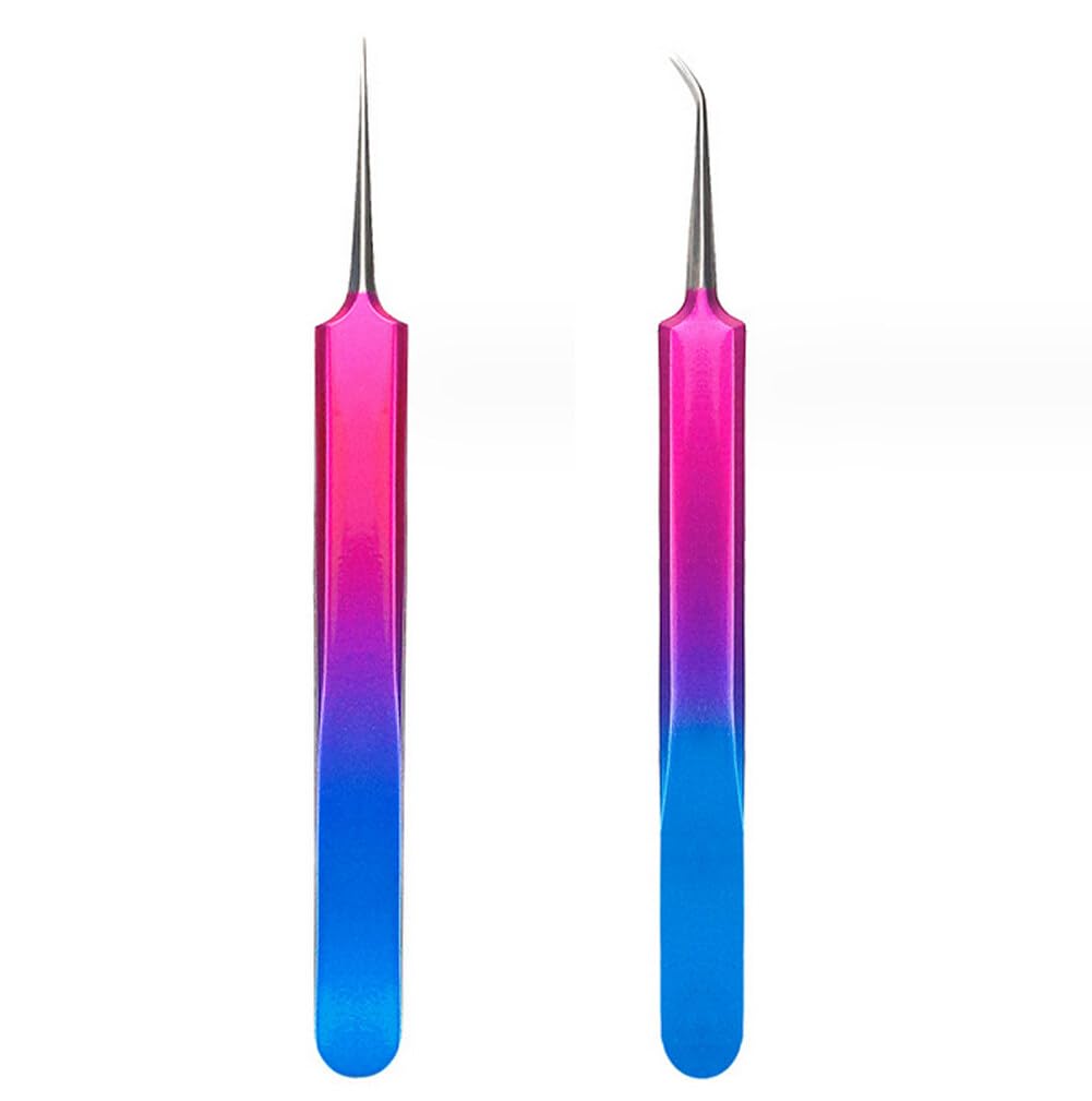 Juego de 2 pinzas de precisión de punta fina, pinzas de pelo encarnado para mujeres y hombres, depilación facial, nariz, barbilla, depilación extra fina, depiladora de vello facial de acero inoxidable