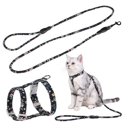 Arnés y Correa para Gatos, 150cm Arnes para Gatos Antiescape con Correa, Suave y Transpirable, Arnés Ajustable Antiescape para Gato con Correa Redonda, para Gatos Pequeños, Medianos y Grandes