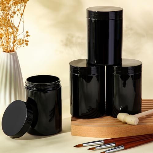 Image of Patelai 4 Pcs Plastic Jars Wide Mouth with Lids,10 Ounce,Pure Black