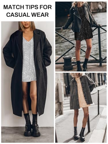 Women's Crew Neck Sequin Dress for Women Sexy V Neck Shirt Dress Sparkly Half Sleeve Loose Party Club Cocktail Dress4