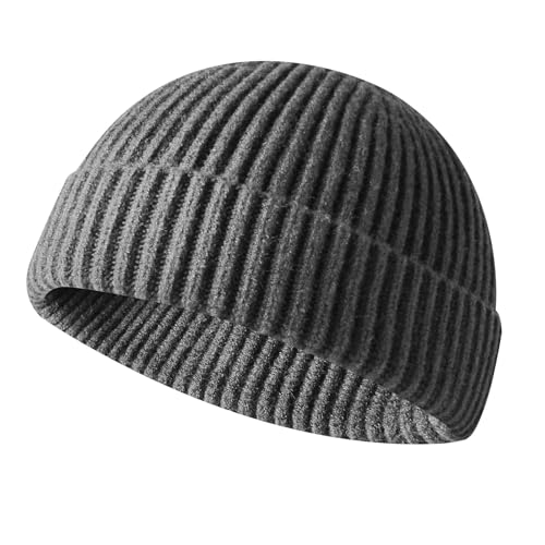 CHATSZ Fisherman Beanie, Trawler Watch Cap Beanie Hat, Knit Warm Winter Skull Cap, Unisex Ski Hat for Men, Winter Hat for Women - Grey