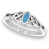 Sterling Silver Women's Celtic Trinity Knot Simulated Turquoise Filigree Ring (Sizes 4-8) (Ring Size 7)