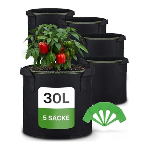 5X Pflanzsack 30L aus Vliesstoff mit Pflanzenschilder zum Beschriften - Mit Griff - Für Gemüse und Pflanzen