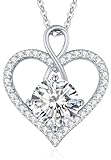 Seelove Collar con colgante de corazón de moissanita, novia