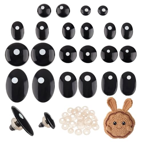 PH PandaHall 110 PCS Plastic Safety Eyes, 11 Styles Craft Eyes Black Stuffed Crochet Eyes Kawaii Eyes with 110PCS Washers for Amigurumi, Puppet, Plush Animal and Teddy Bear, Oval/Flat Round by PH PandaHall - Used condition - US$7.14