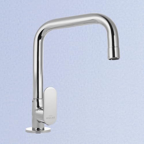 Image of Benelave by Hindware Sink Tap with Raised J-Spout for Kitchen | Made of Brass | Mirror-Like Chrome Polish Finish | Better Reach | Deck Mount Installation | Volga Range | 7-Year Manufacturer Warranty